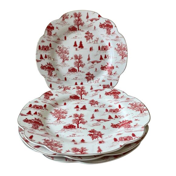 Grace Teaware Christmas Porcelain Salad Plates 8in Set of 4 Holiday Red & White - Picture 9 of 16